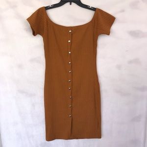 Say What? Chestnut Brown Off The Shoulder Ribbed Bodycon Slim Mini Dress NWOT